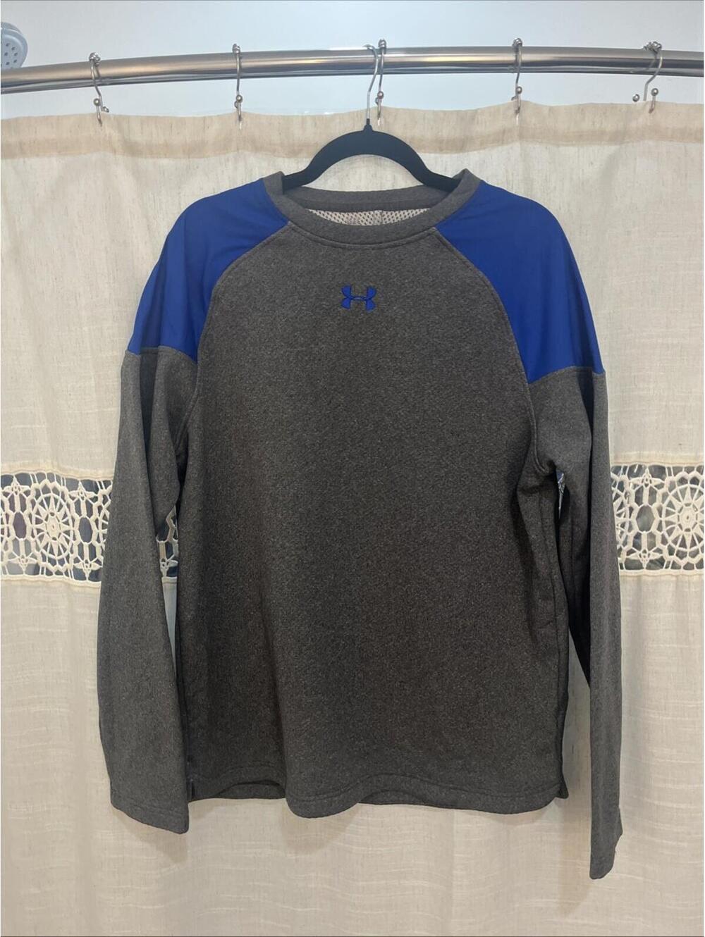 Under Armour Cold Gear Mens Loose L Sweatshirt Gray w/Blue Accents